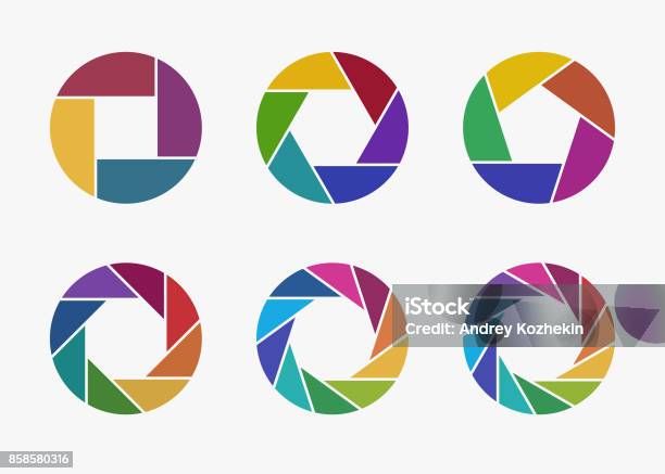 Set Of Colorful Camera Lens Aperture Icons Stock Illustration - Download Image Now - Lens - Optical Instrument, Aperture, Camera - Photographic Equipment