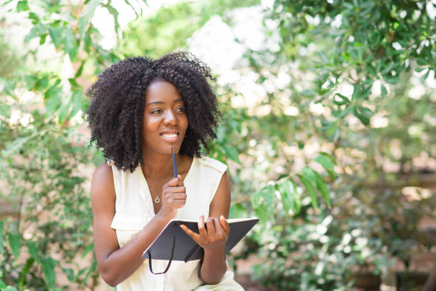 istock Smiling Attractive Black Woman Working in Park 858591474