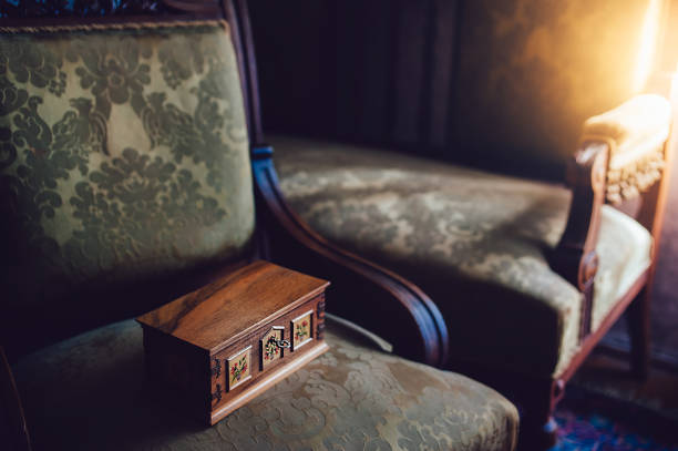 istock Vintage wooden music box 858595038