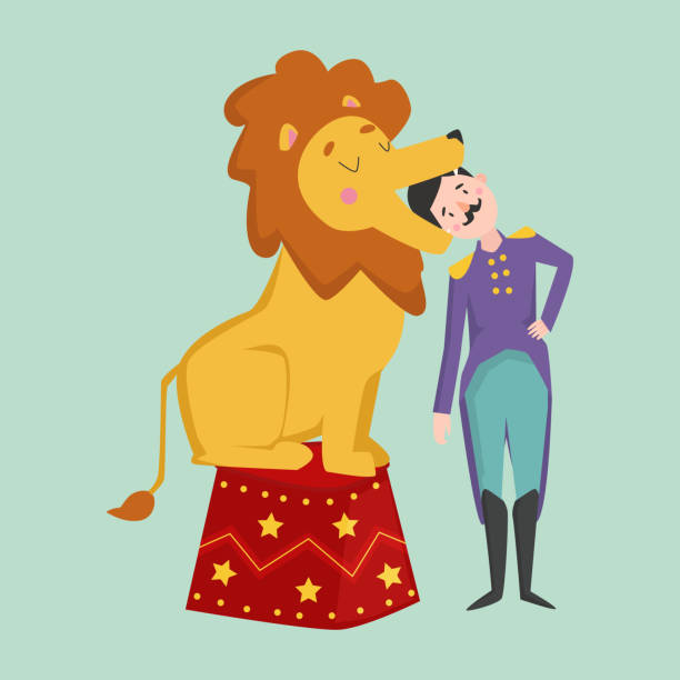 Cartoon Tamer Animal Train Lion Opened Mouth Circus Show Performance And  Character Entertainment Wildlife Man Vector Illustration Stock Illustration  - Download Image Now - iStock