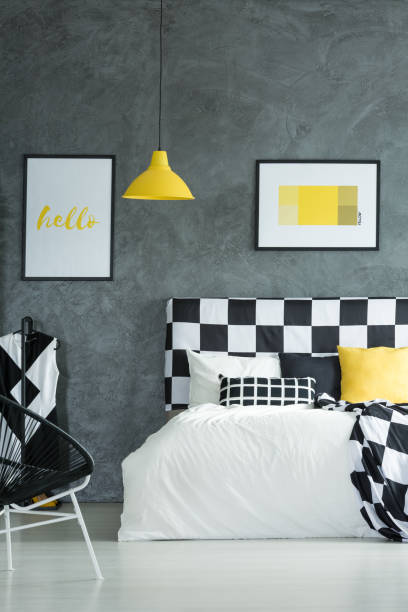 istock Design bedroom with yellow posters 858599526