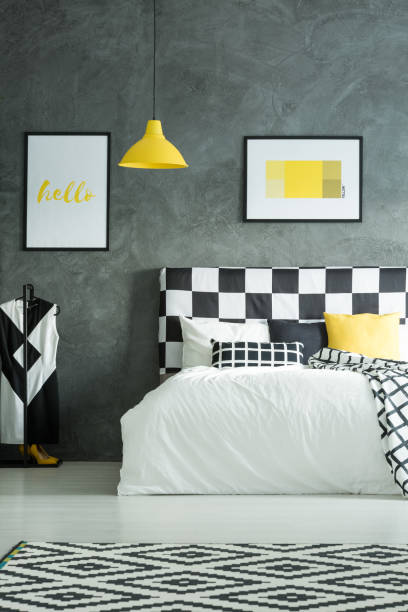 istock Geometric carpet in dark bedroom 858599574