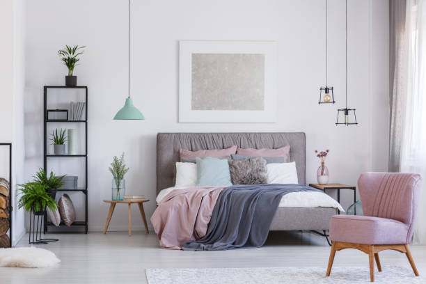 istock Pink chair in adorable bedroom 858603010