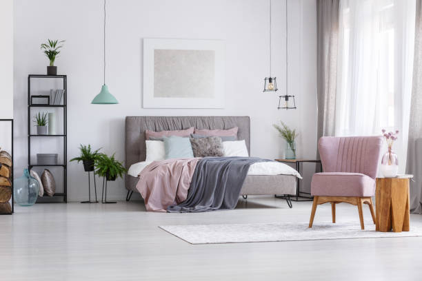 istock Woman bedroom with pastel accents 858603032