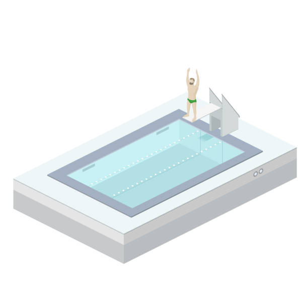 istock Male standing on diving board, preparing to jump and dive. 858607122