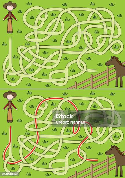 Cowboy Maze Stock Illustration - Download Image Now - Cartoon, Composition, Cowboy