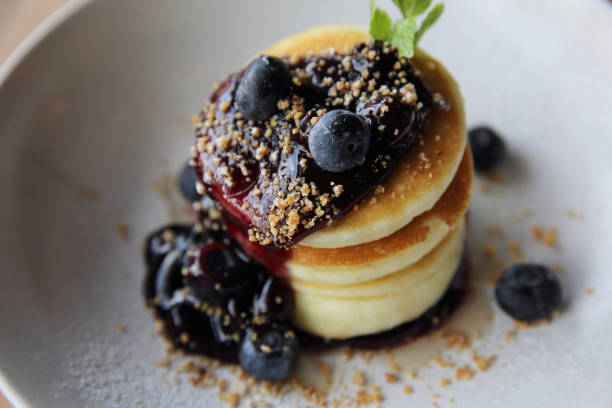 istock Blueberry pancake , Pancake topping with blueberries and icing dessert 858612262