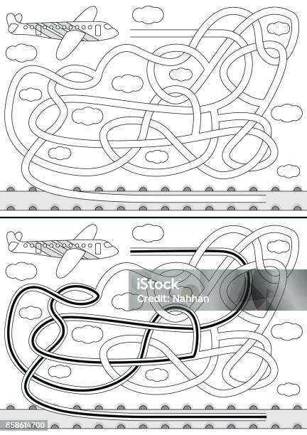 Airplane Maze Stock Illustration - Download Image Now - Airplane, Maze, Airport