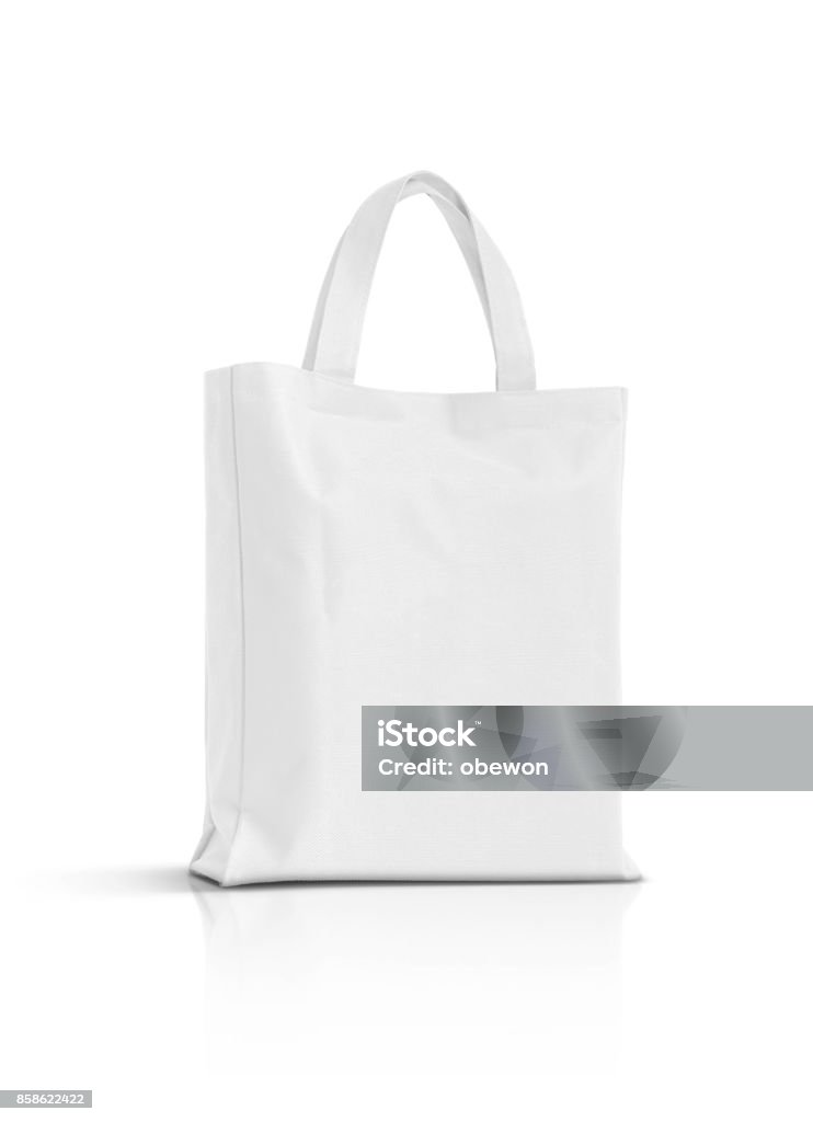 sac shopping isolé sur fond blanc de toile de tissu blanc blanc - Photo de Sac libre de droits