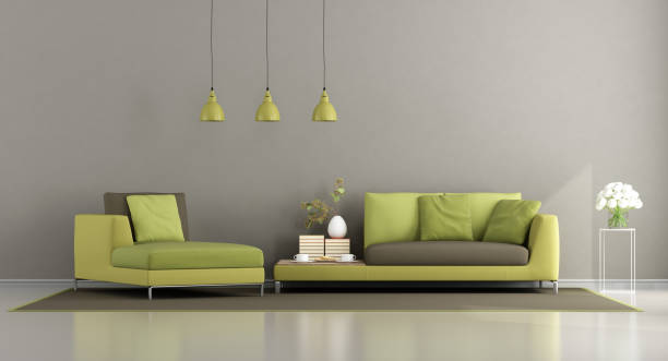 istock Modern green and brown living room 858623402