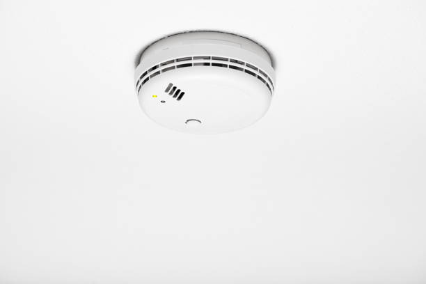 istock smoke detector of fire alarm, white background 858627576