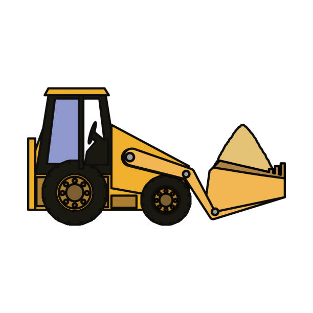 ilustraciones, imágenes clip art, dibujos animados e iconos de stock de ilustración de vector skid steer loader - loading earth mover skidding construction equipment