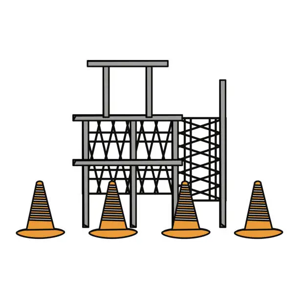 Vector illustration of scaffold  and  trafic cone  vector illustrat