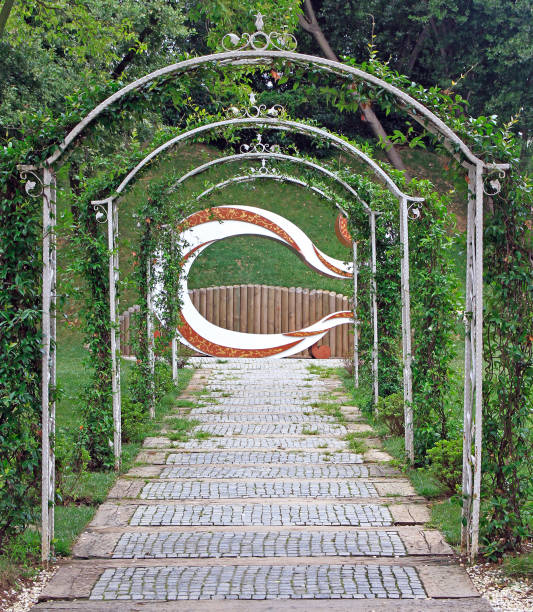 pathway decorated by archs in park of Istanbul, Turkey