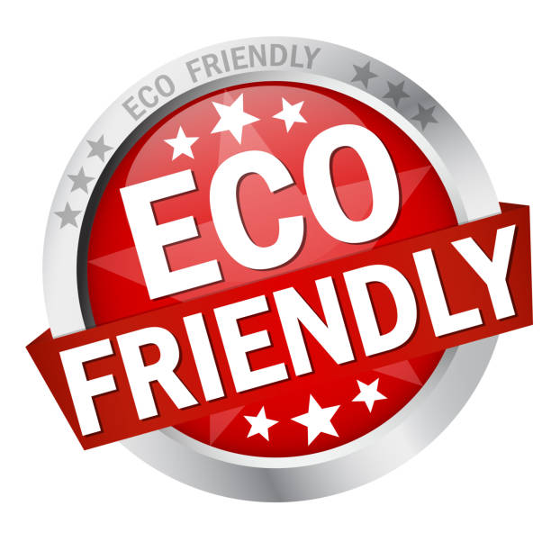 Button Eco friendly colored button with banner and text Eco friendly persistent organic pollutants stock illustrations
