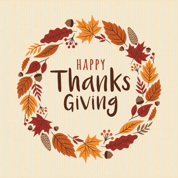 ilustraciones, imágenes clip art, dibujos animados e iconos de stock de tarjeta de feliz acción de gracias con guirnalda. - wreath autumn flower thanksgiving