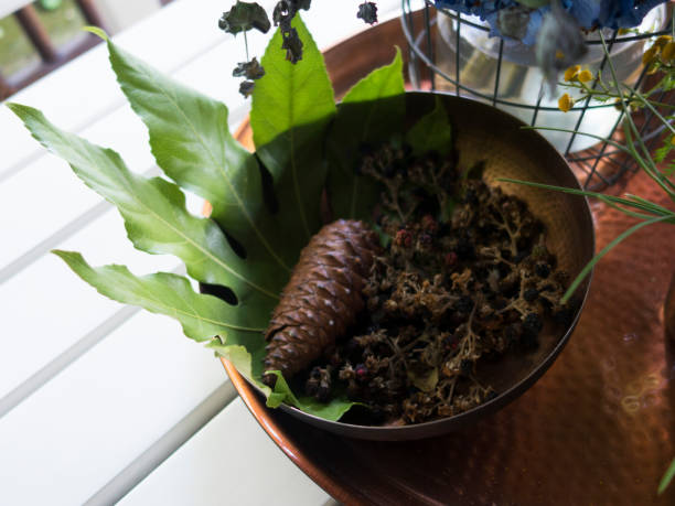 istock pine Cone with Autumn decor on wooden table 858650160
