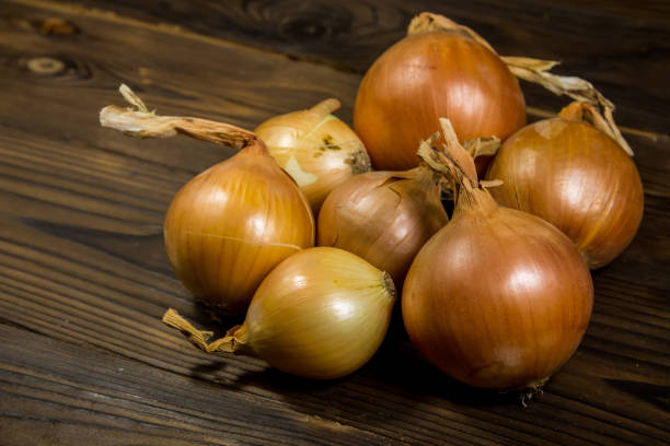 istock Raw onion on wooden table 858651522