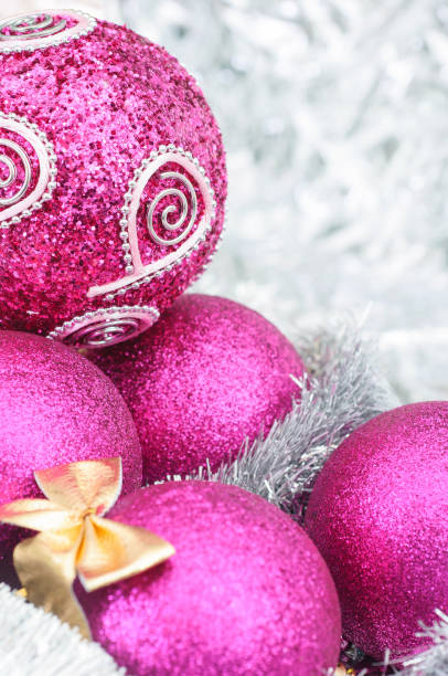 istock pink Christmas balls with ornament 858654900