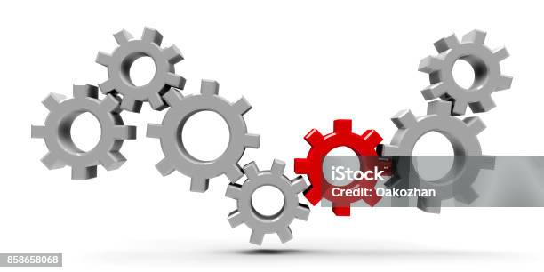 Many Gears With Red Gear 2 Stock Photo - Download Image Now - Gear - Mechanism, Red, Motion