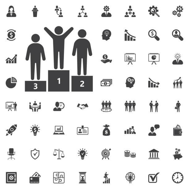 ilustrações, clipart, desenhos animados e ícones de empregado do ícone do vencedor do mês. - group of objects set symbol computer icon