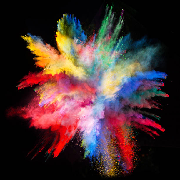 Launched colorful powder Explosion of colorful powder, isolated on black background explosive photos stock pictures, royalty-free photos & images