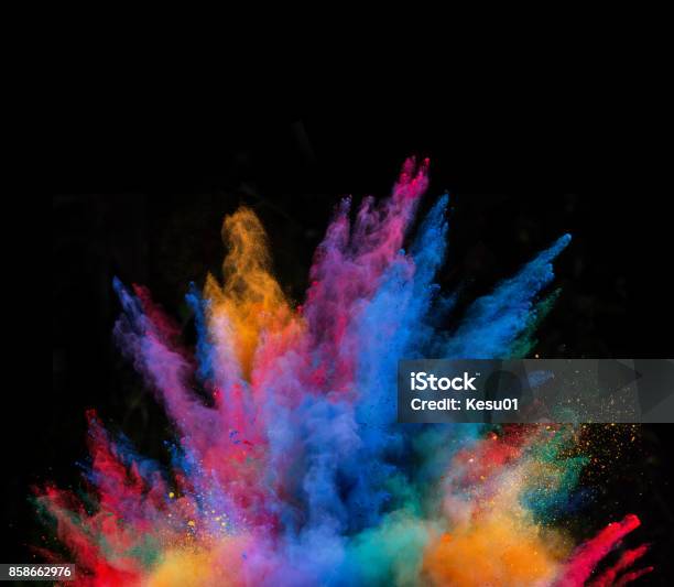 Launched Colorful Powder Stock Photo - Download Image Now - Rainbow, Multi Colored, Smoke - Physical Structure