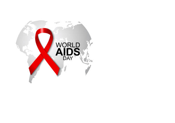 kırmızı kurdele ve dünya harita kopya alanı ile beyaz arka plan üzerinde dünya aids günü tasarımı - world aids day stock illustrations