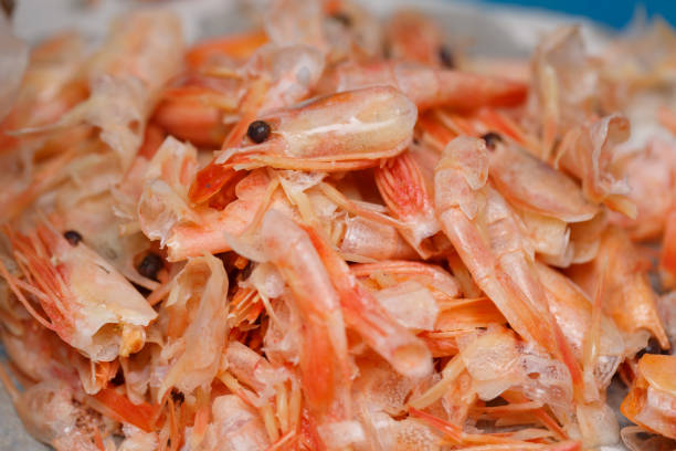 Food scraps from Shrimp peeled on the plastic plate,recycle concept