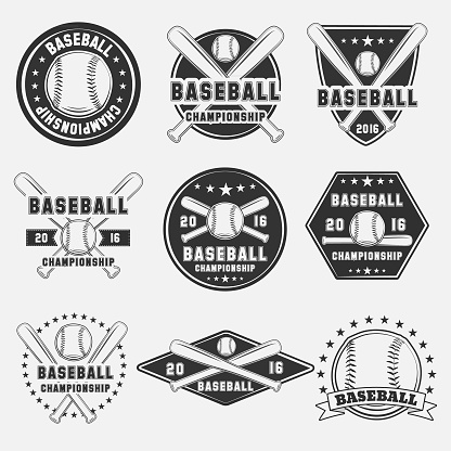Set of vintage baseball icon, icon, emblem, badge and design elements. Vector illustration