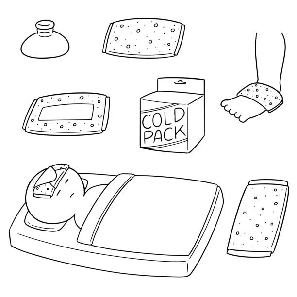 ilustraciones, imágenes clip art, dibujos animados e iconos de stock de paquete de frío - ice pack ice headache bag