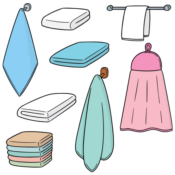 ilustrações, clipart, desenhos animados e ícones de toalha de mão - rag domestic kitchen textile stack