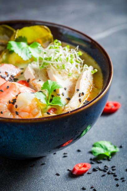 istock Hot Malaysian Soup with prawn and coconut milk 858674594
