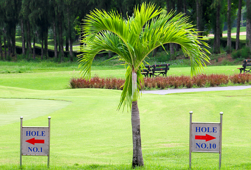 tee off signs in the golf course in Thailand