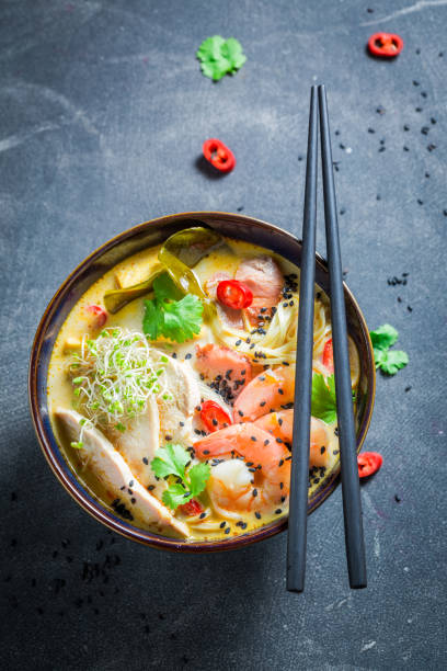 istock Yummy Malaysian Soup with prawn and coconut milk 858687988
