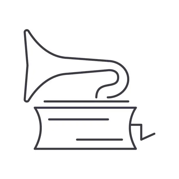 Vector illustration of gramophone vector line icon, sign, illustration on background, editable strokes