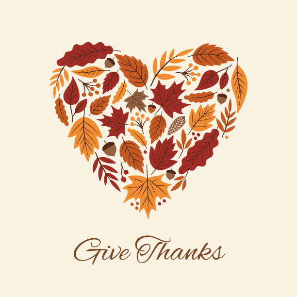 ilustrações, clipart, desenhos animados e ícones de cartão de ação de graças com coração de folhas de outono. - leaf autumn falling thanksgiving