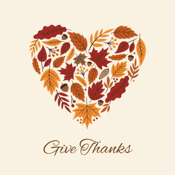 Vector illustration of Thanksgiving card with autumn Leaves Heart.