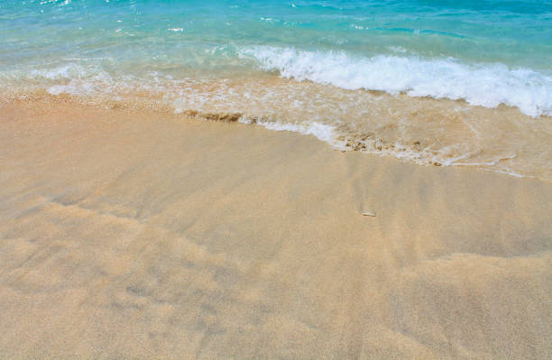 istock Sand and blue sea, Waves breaking on beach. 858695586