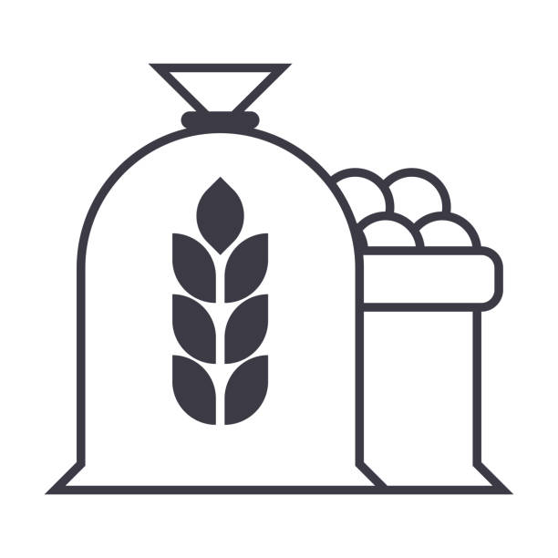 illustrations, cliparts, dessins animés et icônes de récolte de blé sac vecteur ligne icône, du signe, illustration sur fond, traits modifiables - wheat cereal plant oat crop