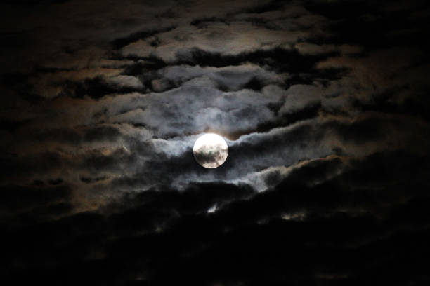 istock Full moon with clouds and halo, bright night sky 858706460