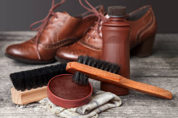istock Cleaning brushes and polish cream for shoes 858706586