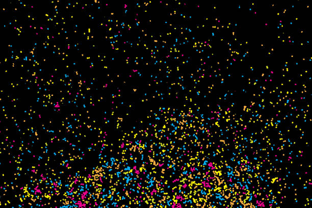 istock Colorful celebration background with confetti isolated on black, Abstract background with many splattered falling round glitter pieces. Sprinkle random pattern made of confetti blow drops. 858711724