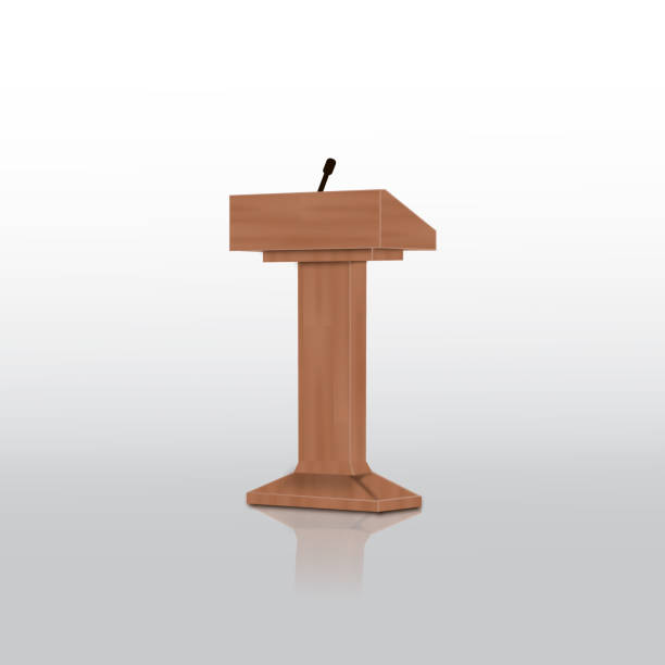 istock Vector Podium Tribune Rostrum Stand with Microphones Isolated. 858714284