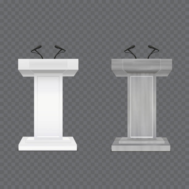 istock Vector Podium Tribune Rostrum Stand with Microphones Isolated. 858715624