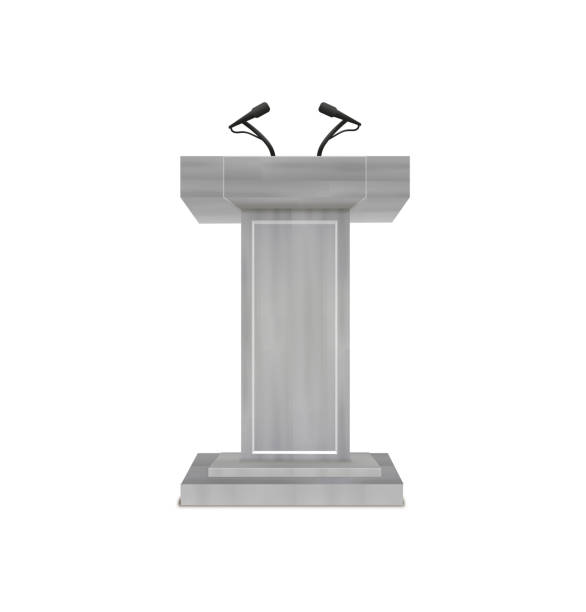 istock Vector Podium Tribune Rostrum Stand with Microphones Isolated. 858715830