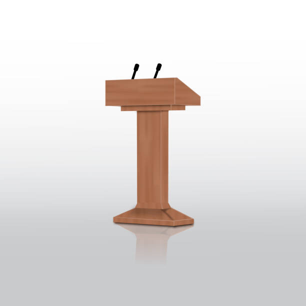 istock Vector Podium Tribune Rostrum Stand with Microphones Isolated. 858719060
