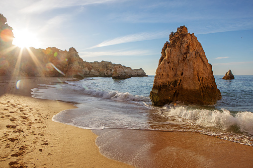 Seascape images of beach in Alvor Portugal in late summer sun