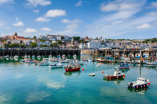 Harbour and Skyline of Saint Peter Port, Guernsey, Channel Islands, UK.