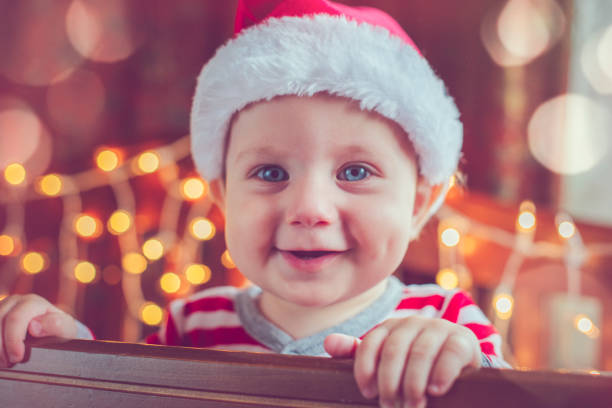 istock Cute child in pajamas in Christmas 858726438